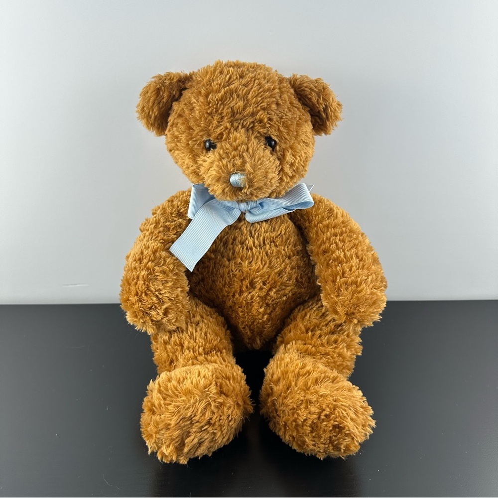 Fao Baby Plush Teddy Bear Brown Blue Thread Nose & Bow Tie Ribbon 13” Schwarz
